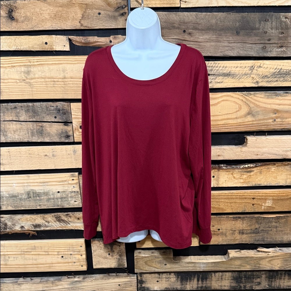 AnyBody Plush Knit Round Neck Top In Red Women’s Size‎ Large